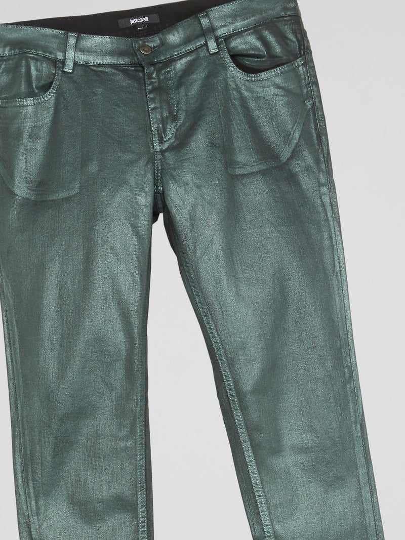 Green Metallic Slim Fit Jeans