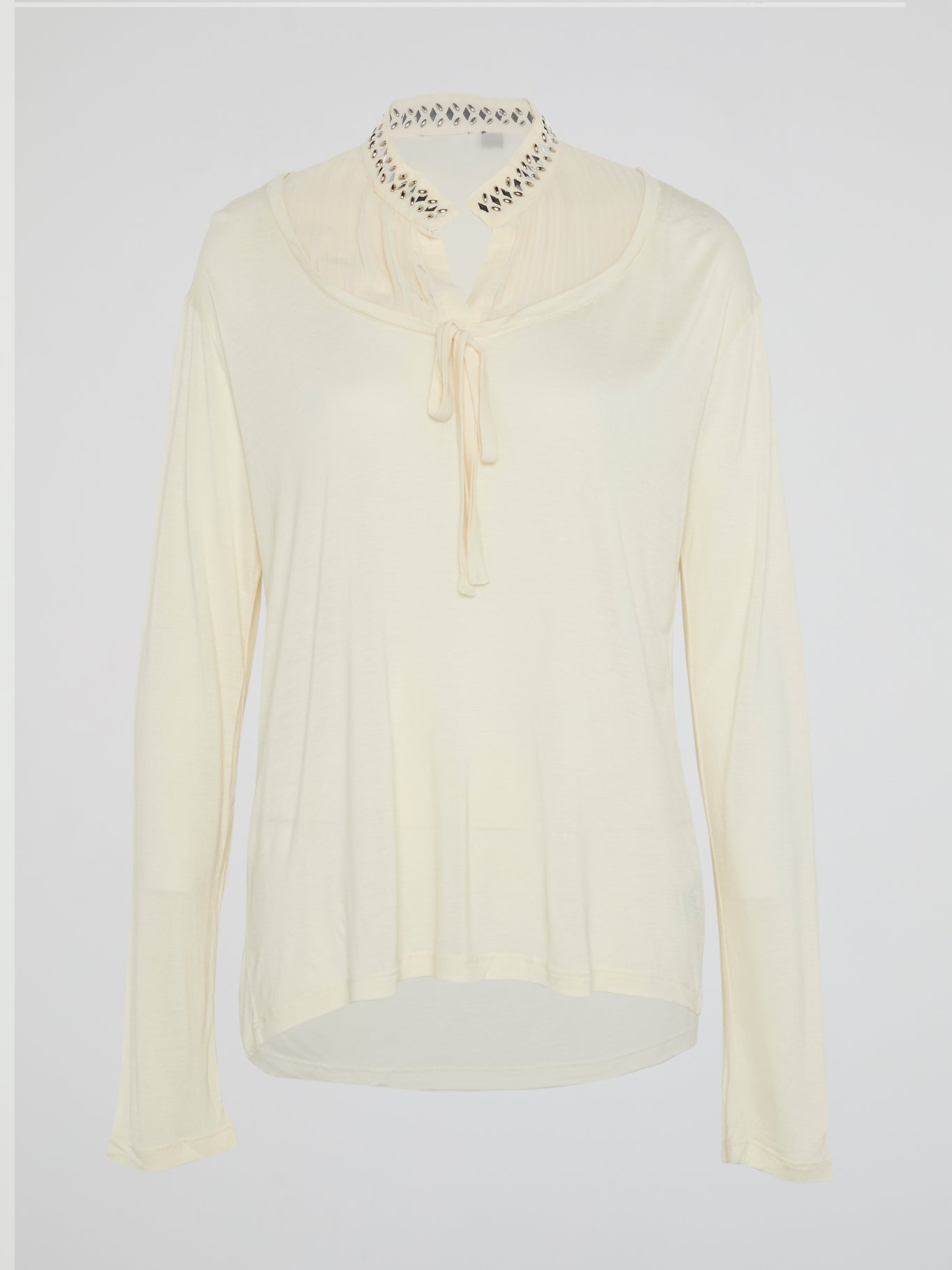 White Studded Collar Long Sleeve Top