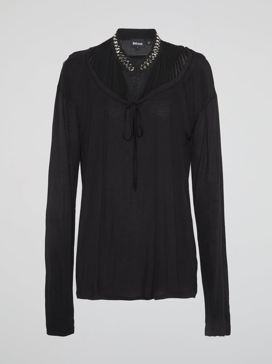 Black Studded Collar Long Sleeve Top