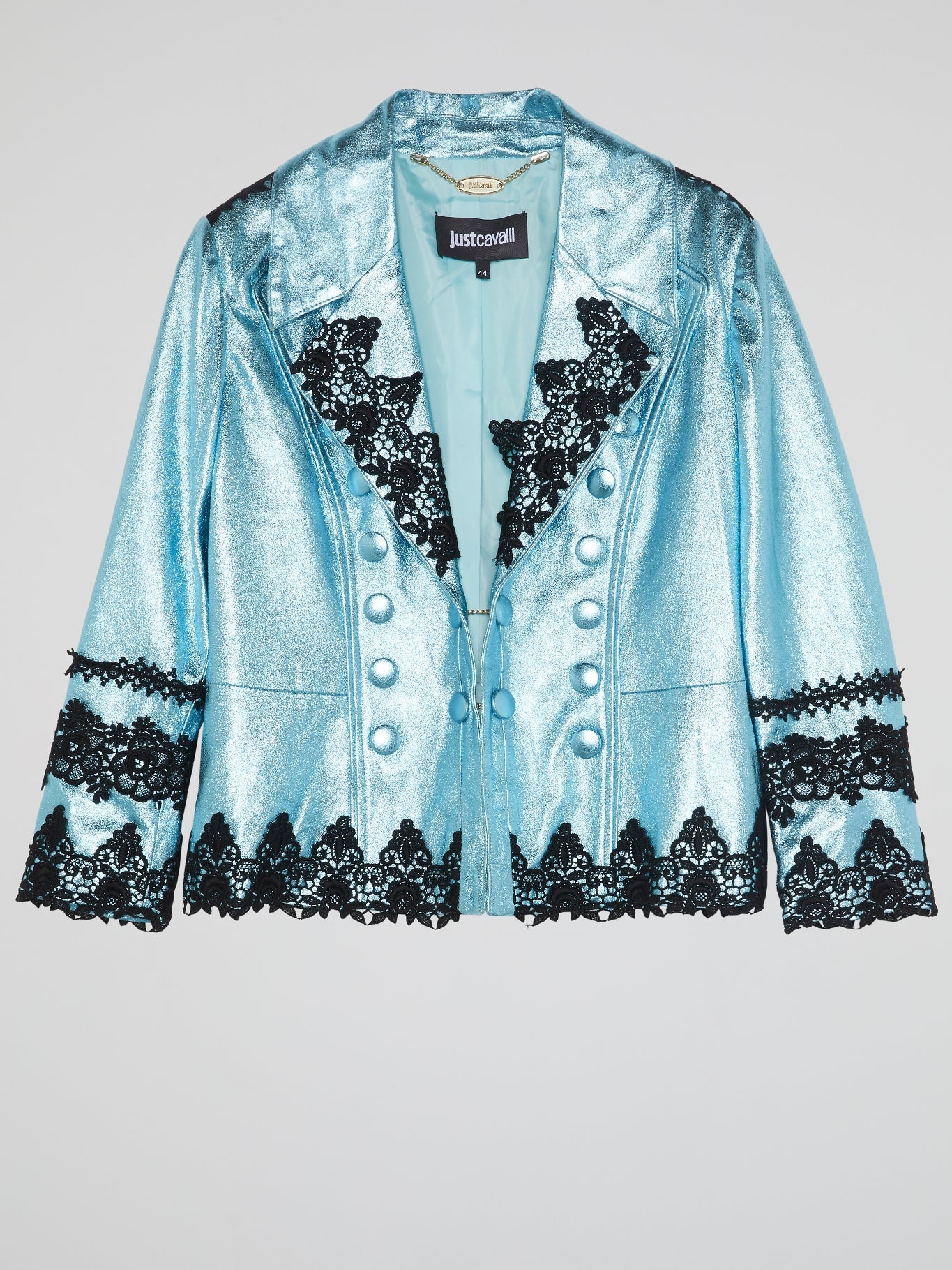 Blue Metallic Lace-Detail Blazer