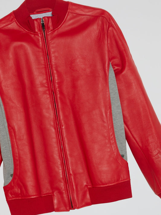 Red Zip-Up Leather Jacket