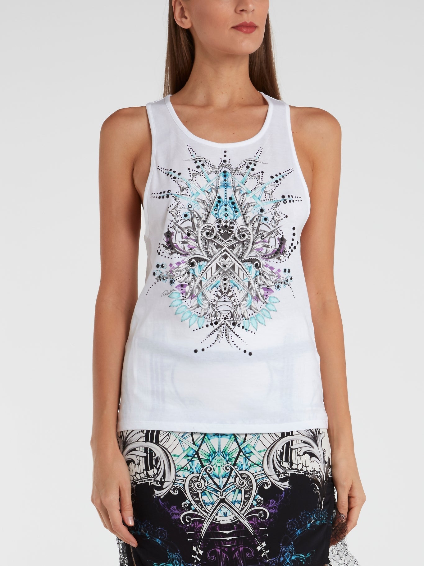 White Printed Tank Top