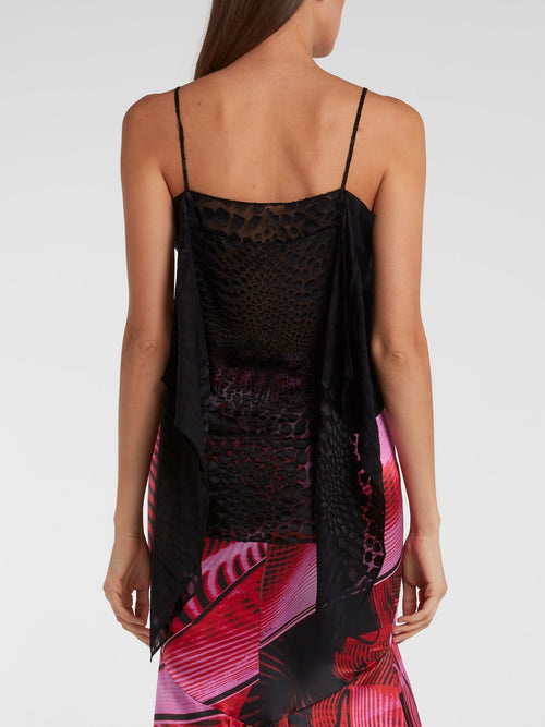 Black Reptilian Drape Top