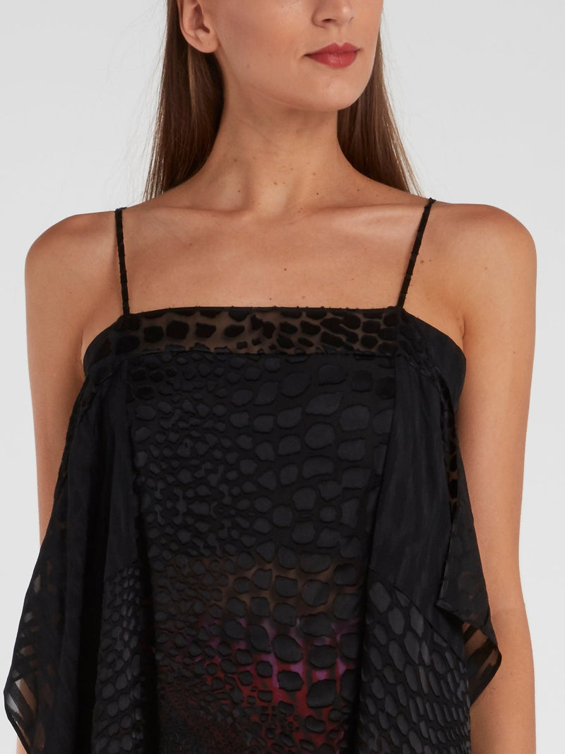 Black Reptilian Drape Top