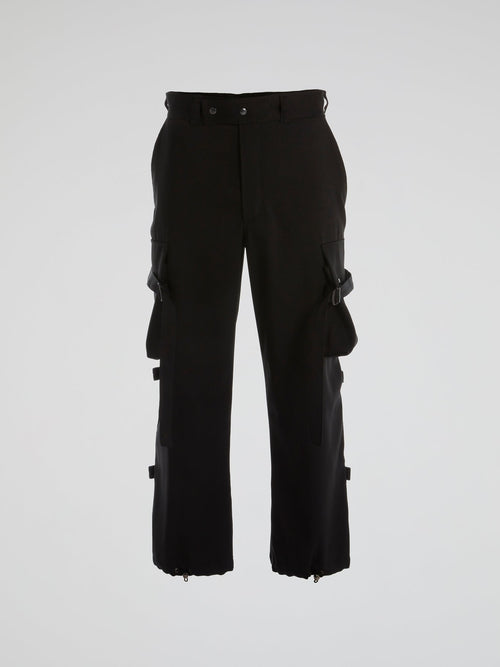 Black Strap Detail Cargo Pants