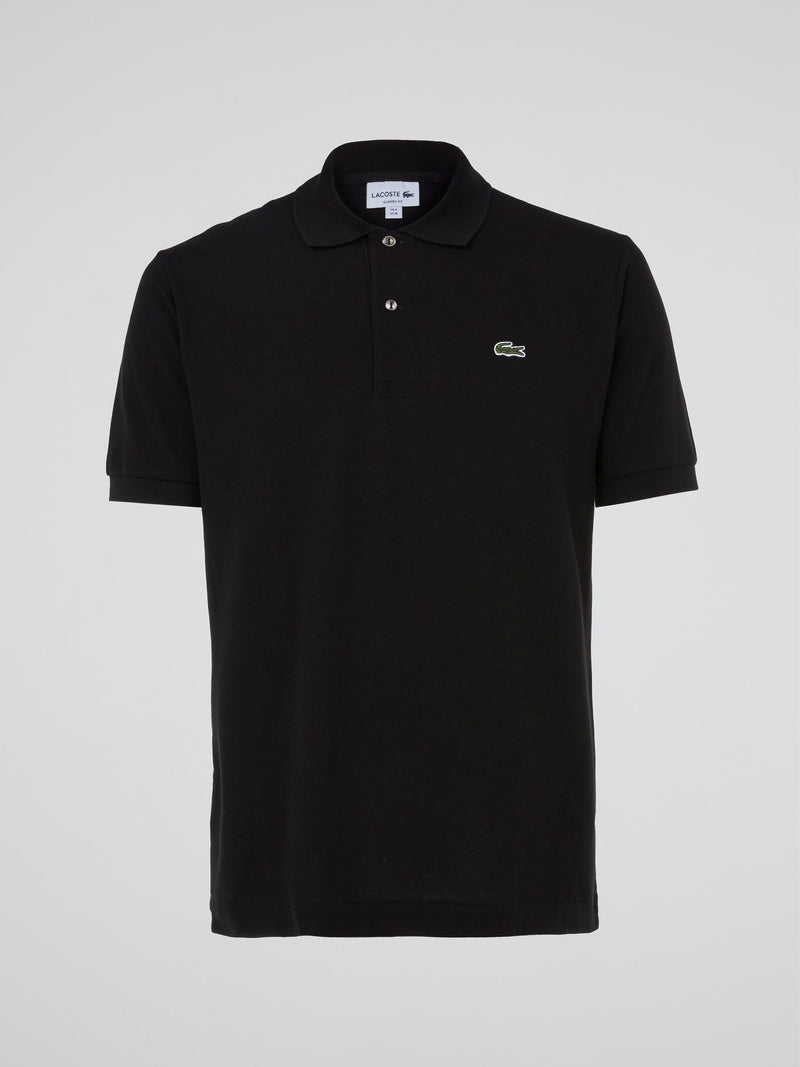 Black Ribbed Collar Polo Shirt