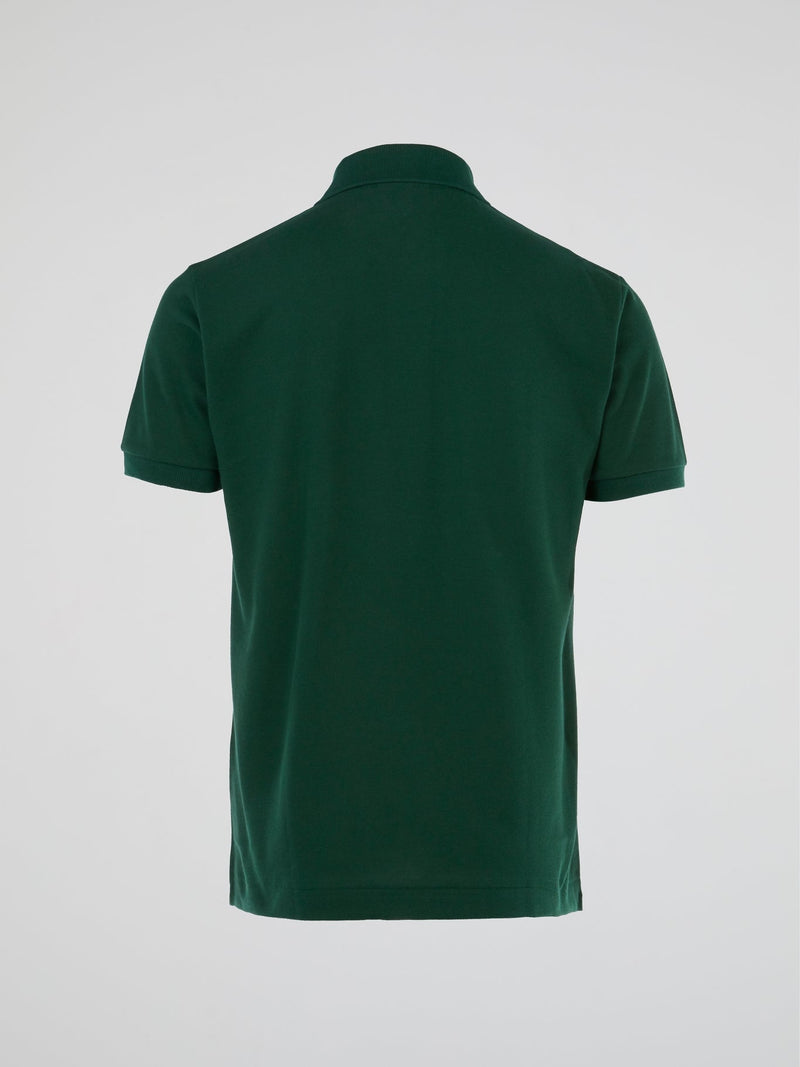 Green Ribbed Collar Polo Shirt