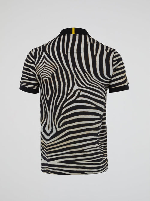 Animal Print Ribbed Collar Polo Shirt