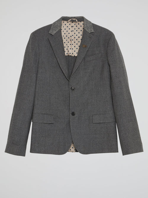 Grey Check-Collar Blazer