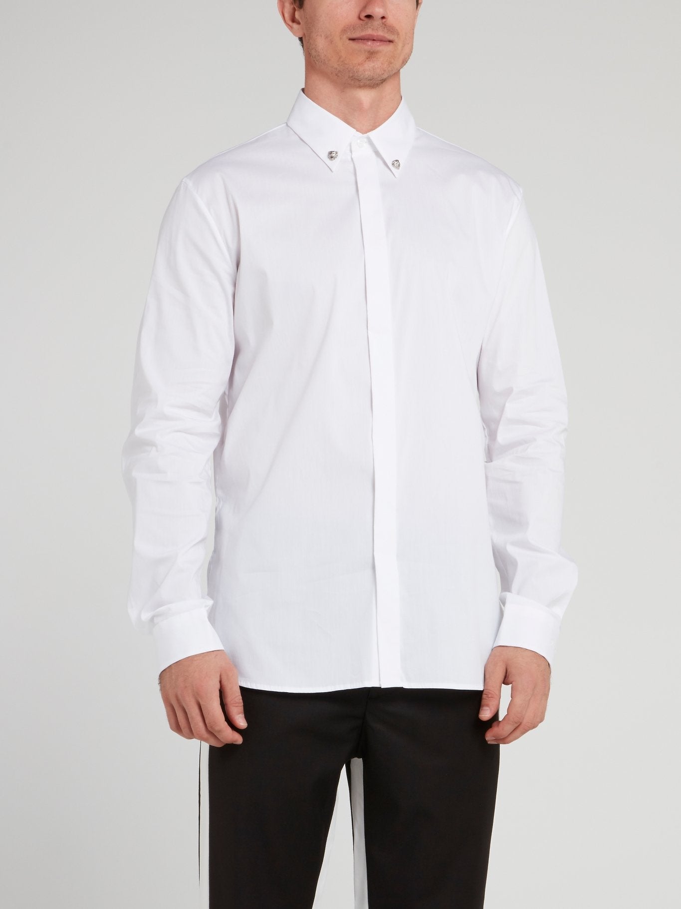 White Collar Embellished Long Sleeve Shirt