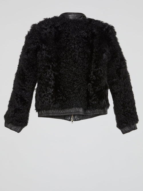 Black Zip-Up Fur Jacket