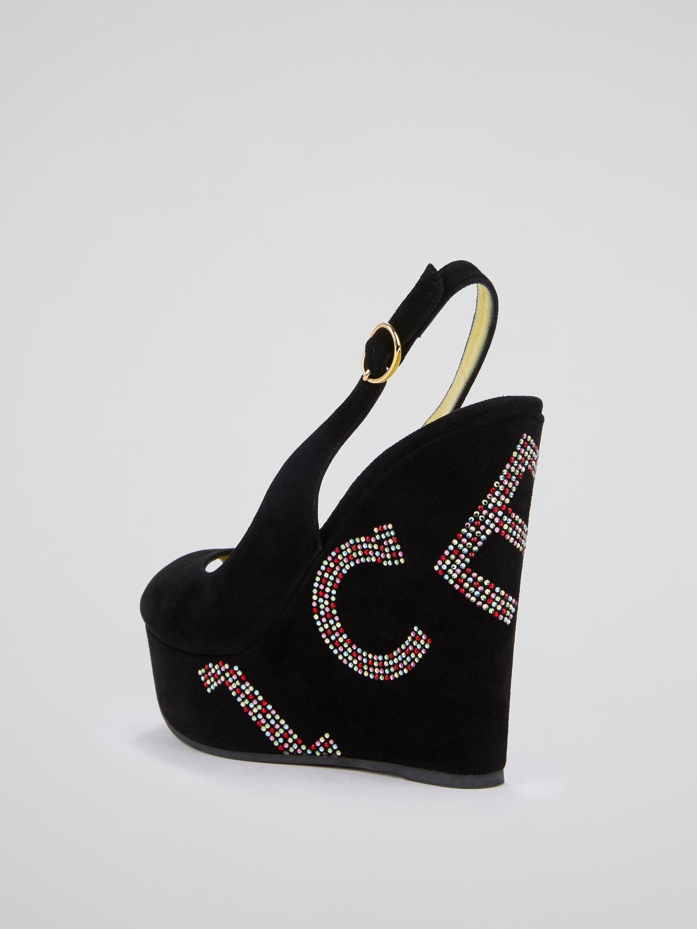 Black Studded Logo Wedges