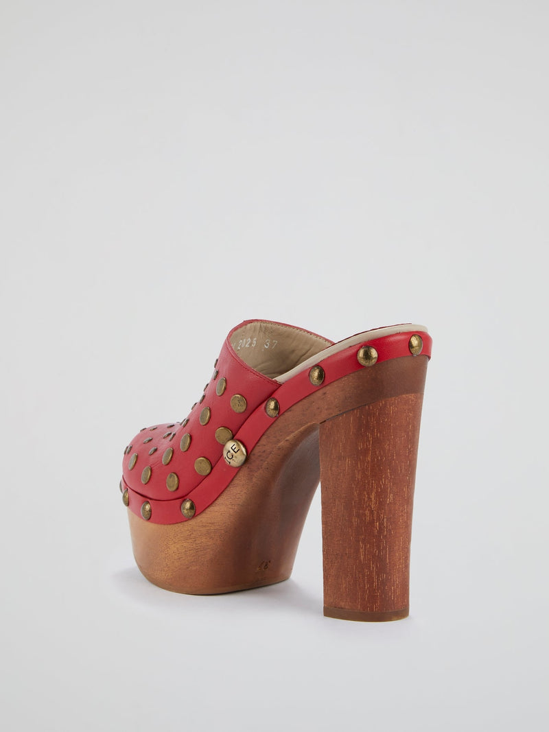 Red Studded Clog Sandals