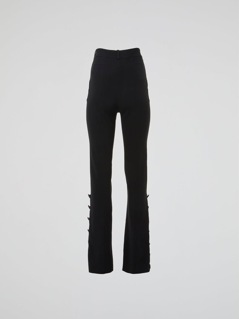 Black Button Detailed High-Waist Pants