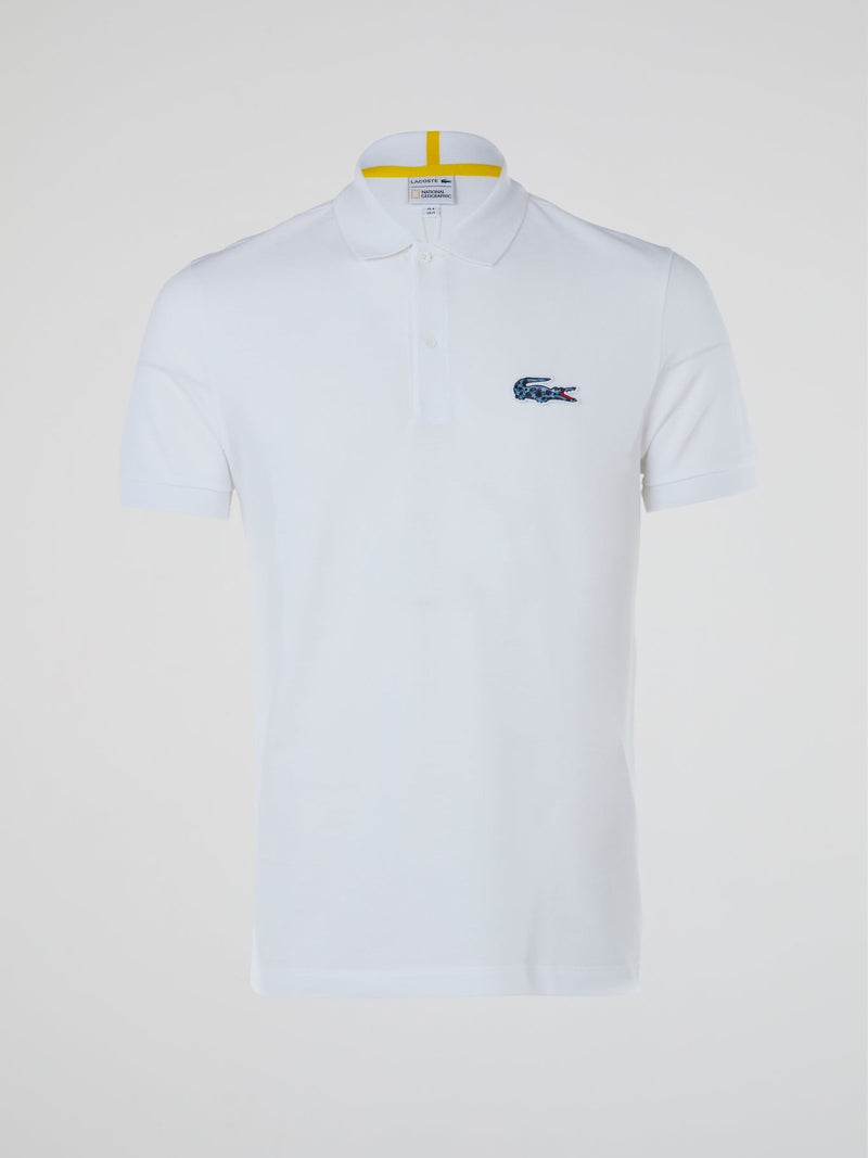 White Ribbed Collar Polo Shirt