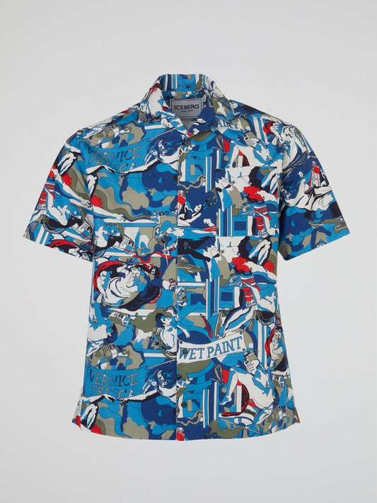 Blue Mosaic Print Shirt