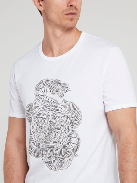 White Studded Snake Logo T-Shirt