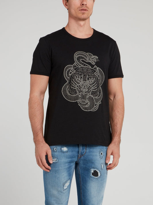 Black Studded Snake Logo T-Shirt