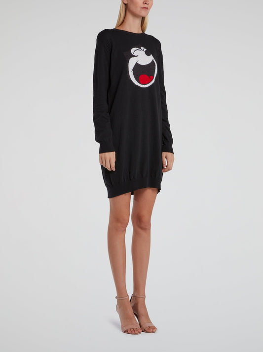 Black Felix The Cat Knit Dress