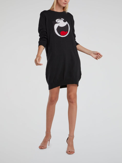 Black Felix The Cat Knit Dress