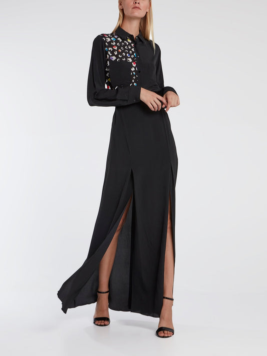 Black Slit Detail Maxi Skirt