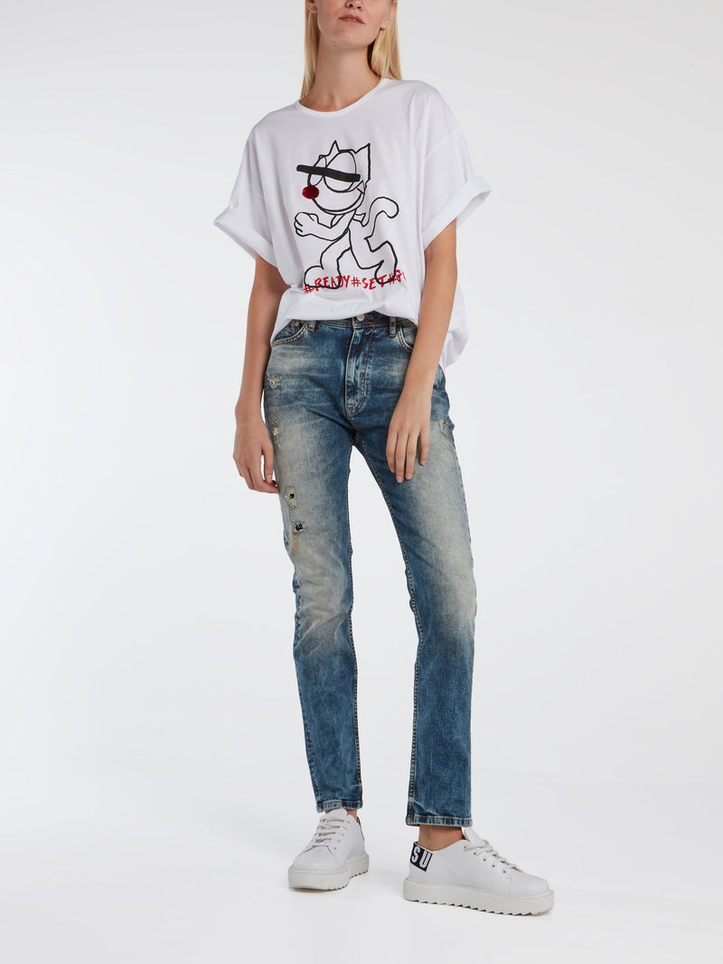 White Felix The Cat Oversized T-Shirt