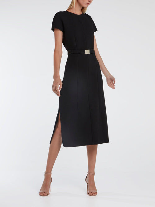 Black Short Sleeve Midi Dress