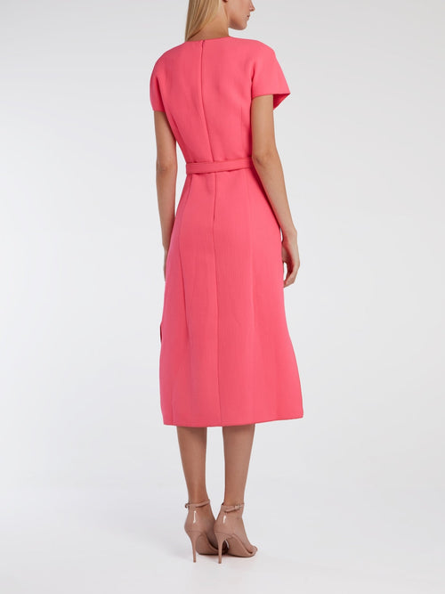 Pink Short Sleeve Midi Dress