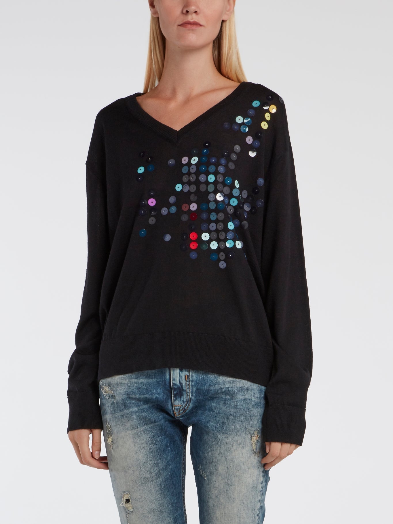 Black Paillette Embellished Top