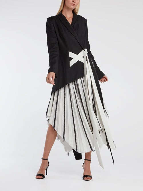 Feather-Detail Pleated Jacket Dress