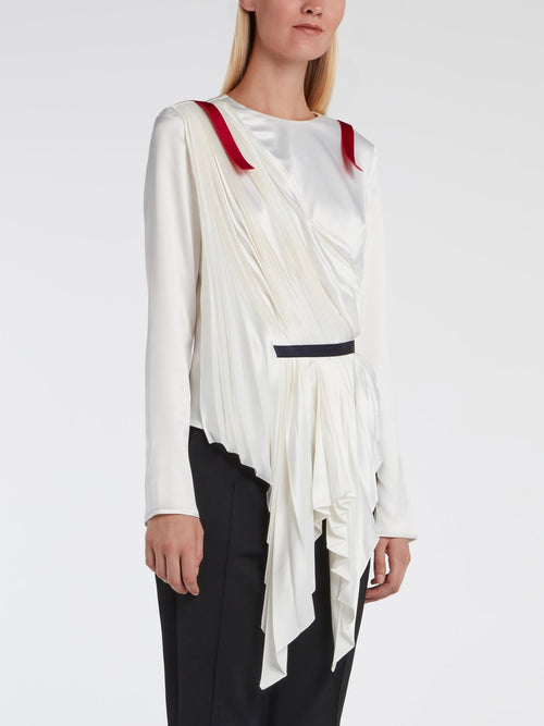 White Sculptural Pleated Top