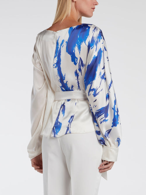 Long Sleeve Printed Silk Top