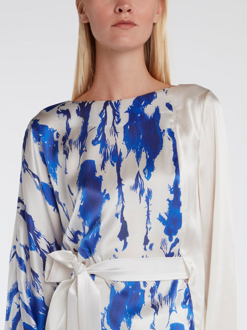 Long Sleeve Printed Silk Top