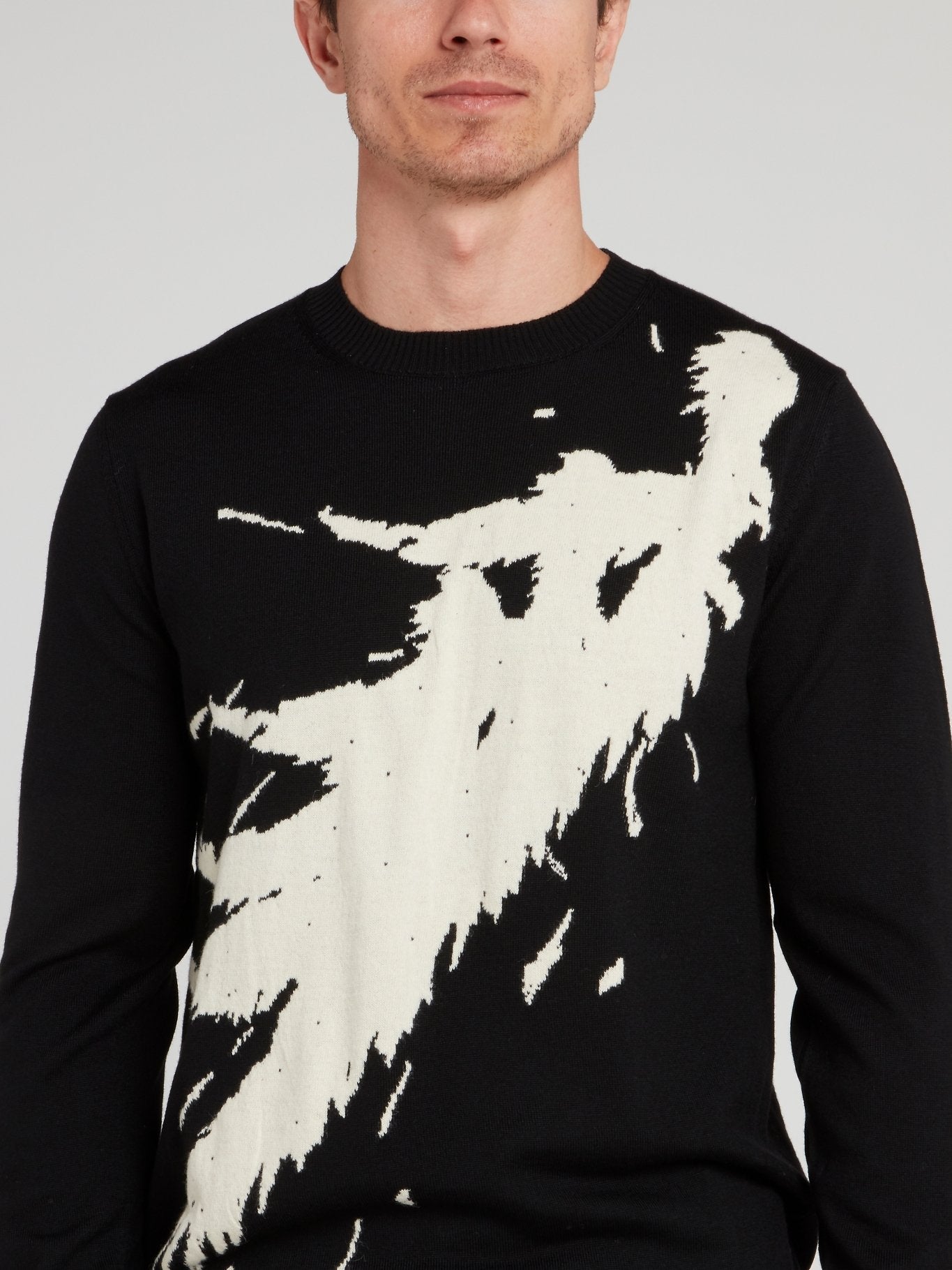 Black Printed Wool Pullover