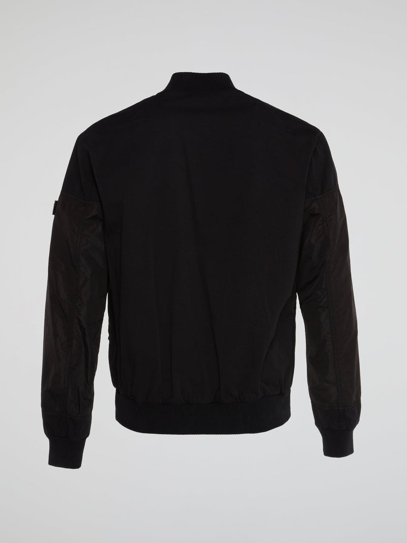 Black Logo Bomber Jacket with False Vest Panel