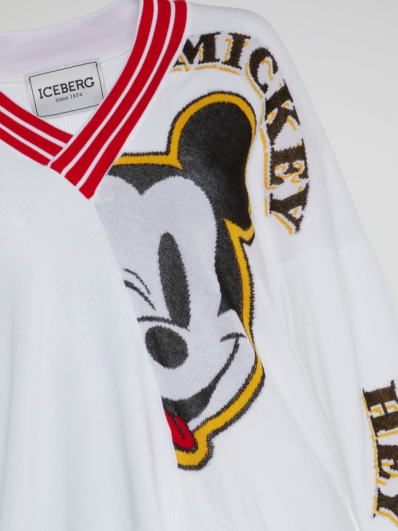 Mickey Mouse White V-Neck Knitted Top