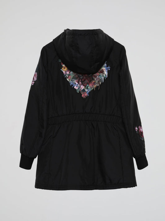 Floral Print Black Long Jacket (Kids)