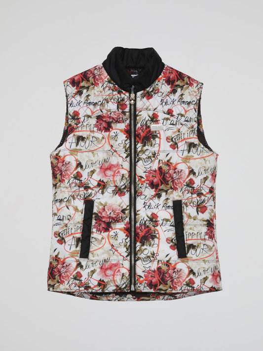 White Floral Zip Up Gilet (Kids)