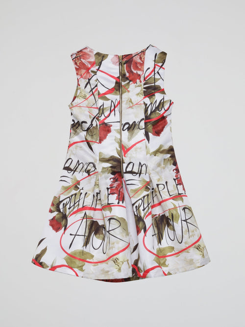 White Floral Pleated Mini Dress (Kids)