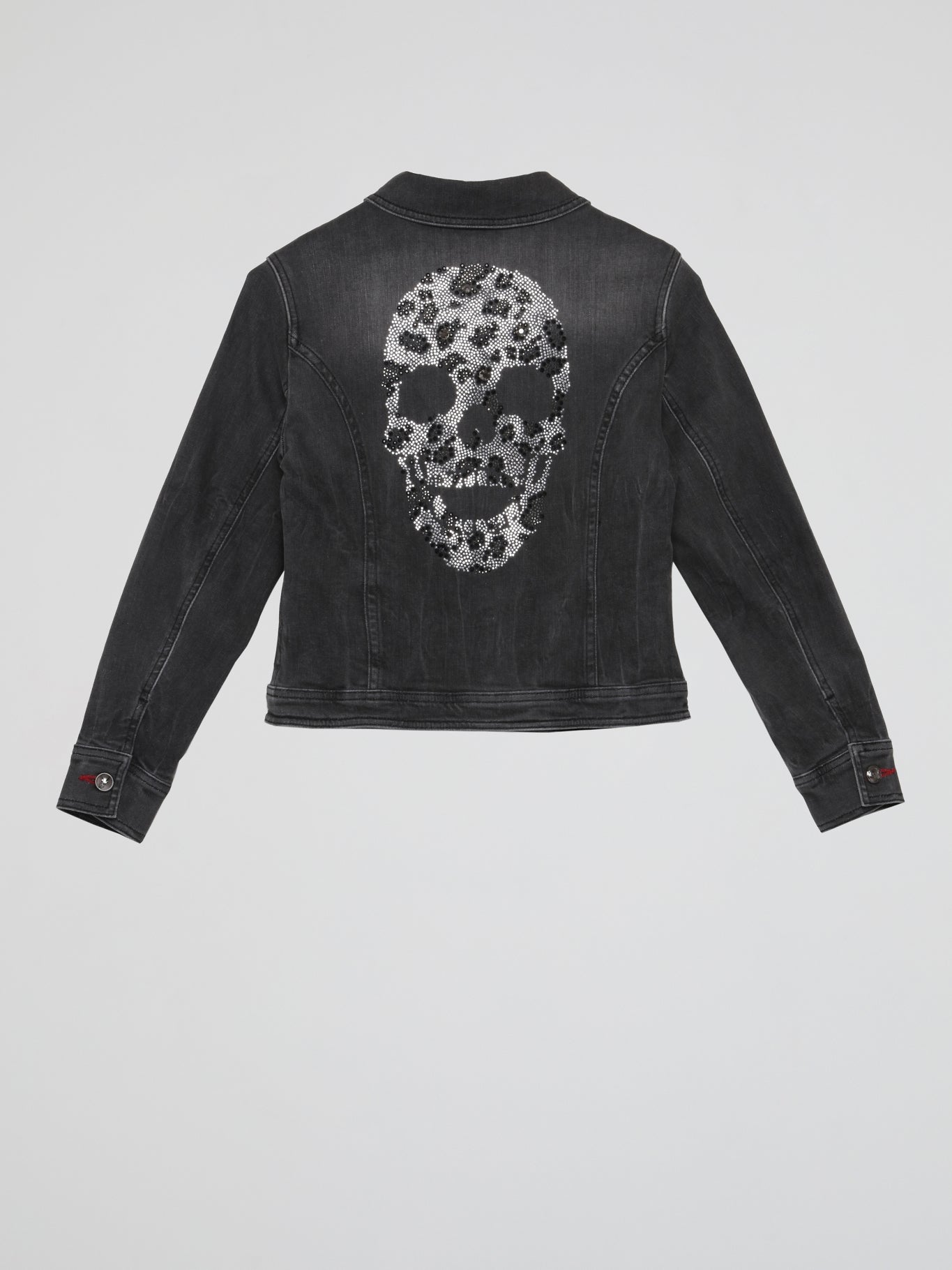 Black Rear Crystal Skull Denim Jacket (Kids)