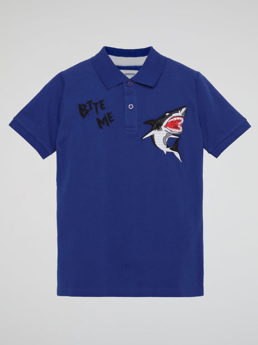 Blue Shark Patch Polo Shirt (Kids)