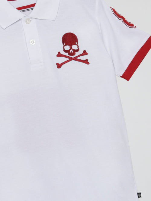 White Logo Embroidered Polo Shirt (Kids)