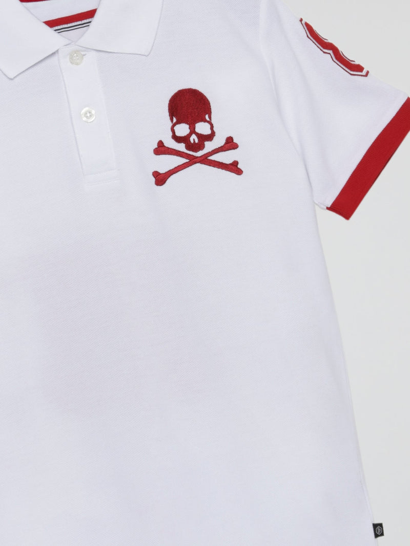 White Logo Embroidered Polo Shirt (Kids)