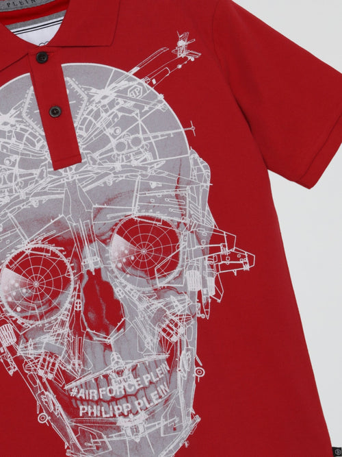 Red Skull Print Polo Shirt (Kids)