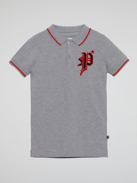 Grey Logo Patched Polo Shirt (Kids)