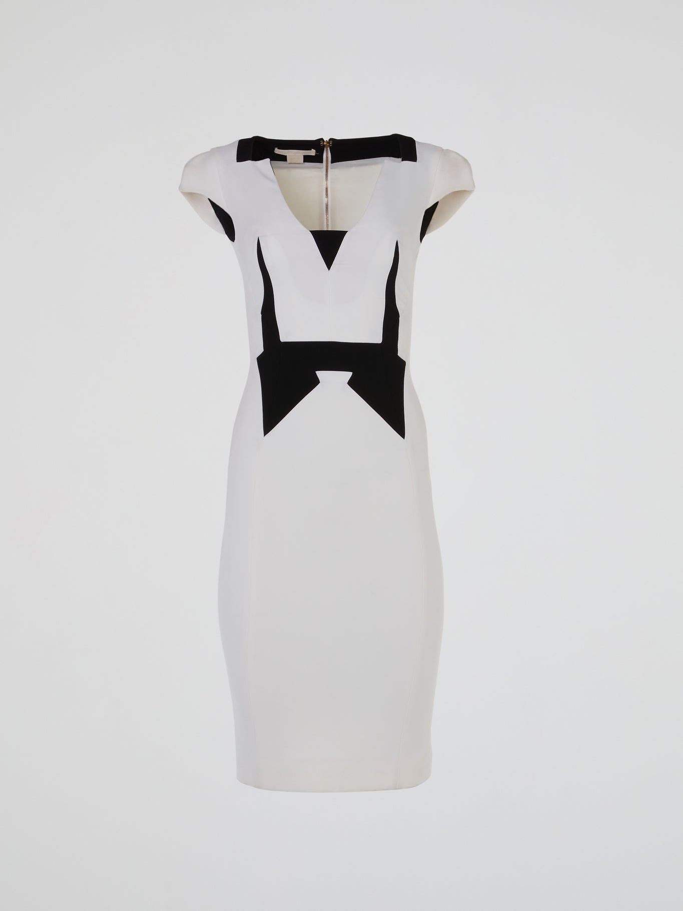 White Contrast Design Midi Dress