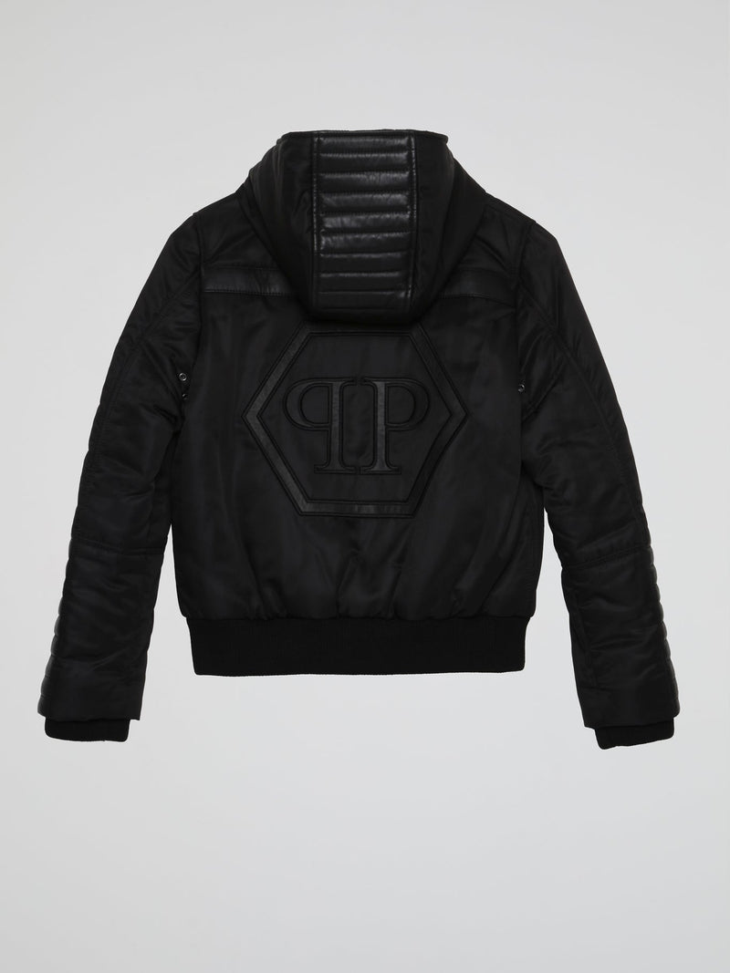 Black Quilt Panel Bomber Jacket (Kids)