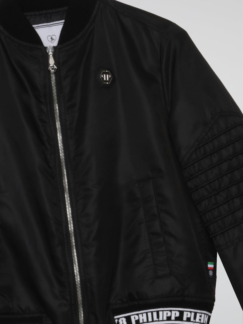 Black Logo Trim Bomber Jacket (Kids)