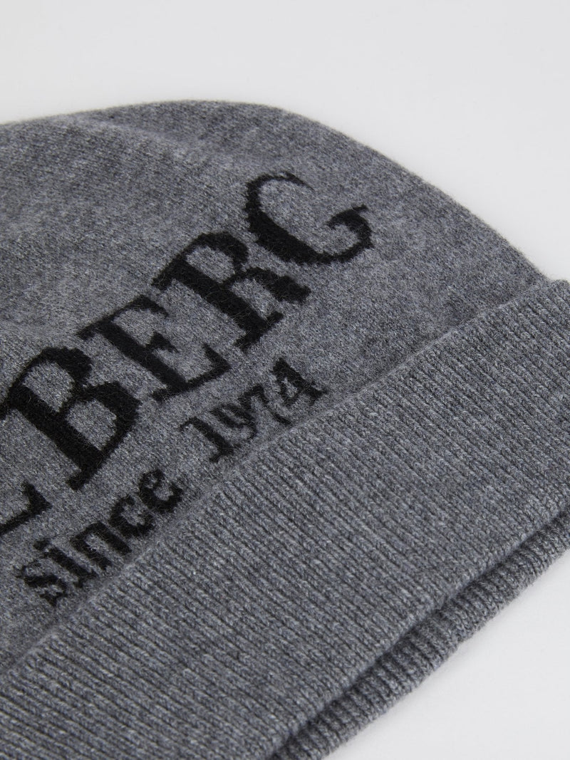 Grey Logo Cashmere Beanie