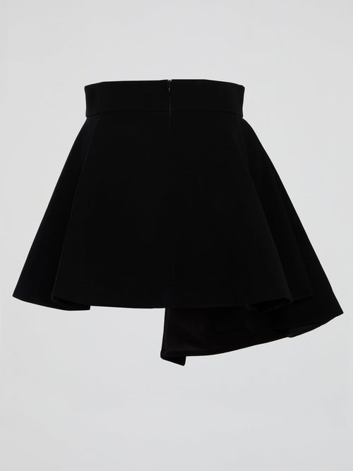 Black Pleated Asymmetric Mini Skirt